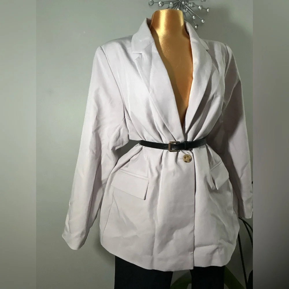 Women's Belted Blazer Jacket - Light Lavandarish - Picture 2 of 8